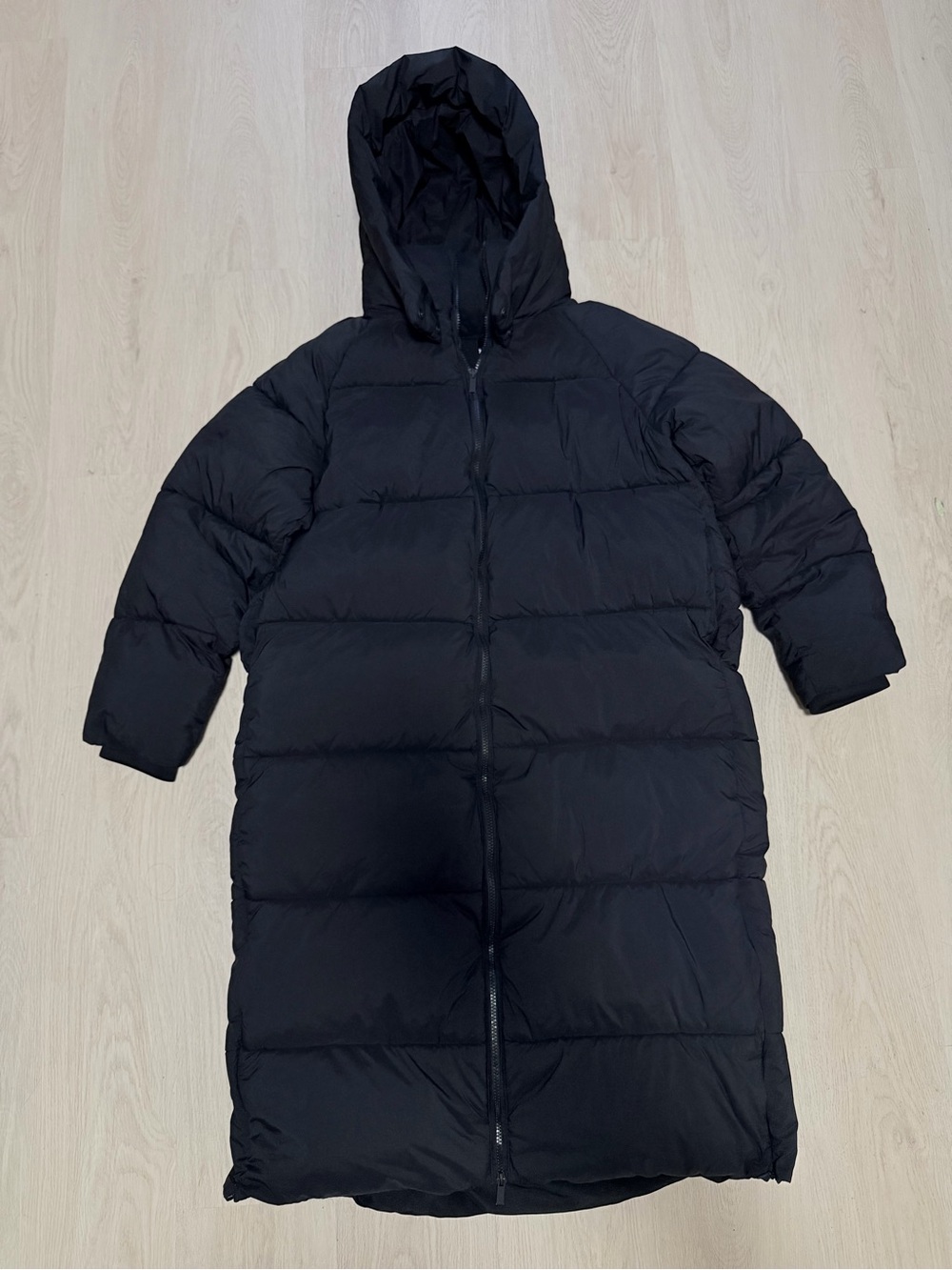 Zara Women's Long Hooded Puffer Coat - Black size L